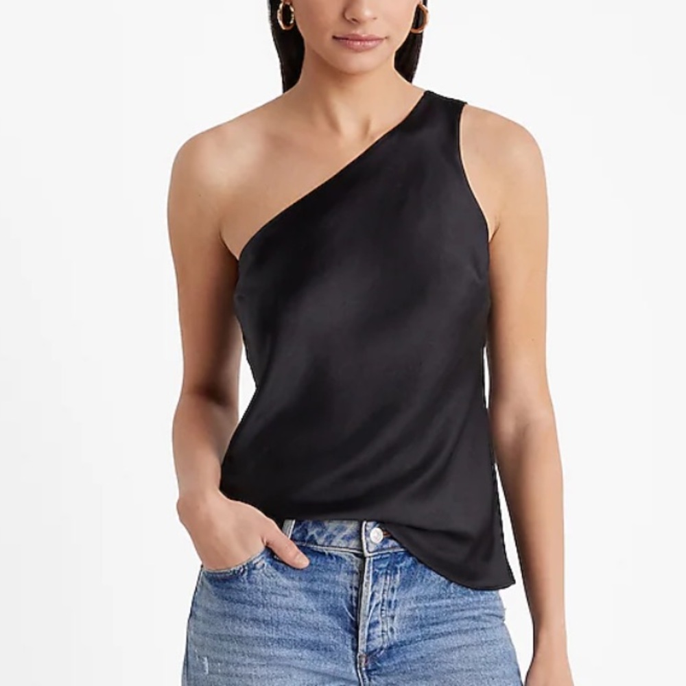 Black Satin One Shoulder Top women’s NEW express large
